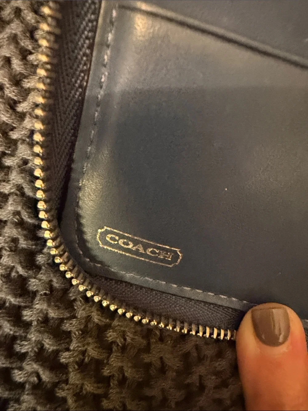 Coach Blue Signature Zip Wallet with Front Pocket